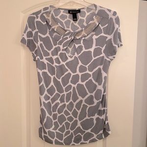 INC gray and white animal print top